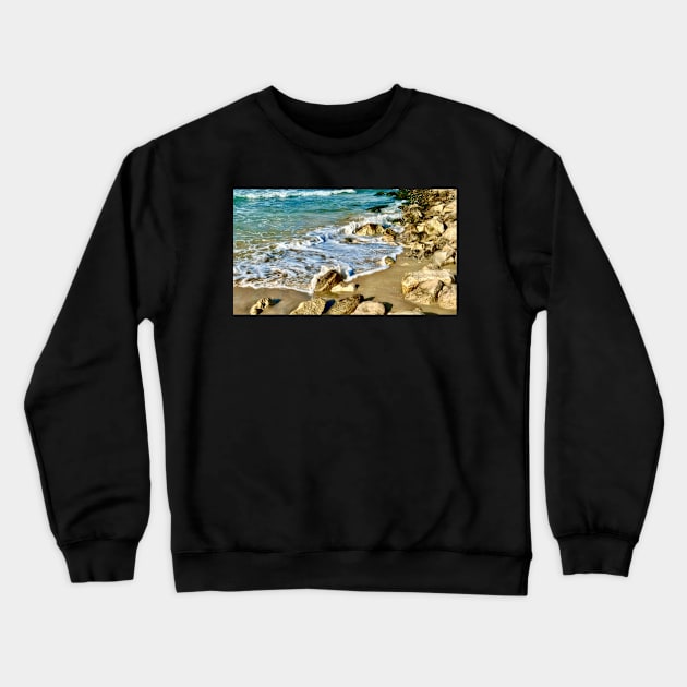 Turquoise Sea on the Rocks Crewneck Sweatshirt by Pamela Storch